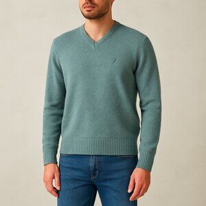 Vintage Italian Trussardi V-neck Wool Sweater Light‎ Teal Men's Size Small